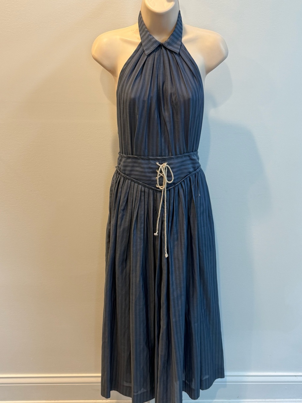 3.1 Phillip Lim Blue Striped Halter Maxi Dress Corset Waist Backless Size 0 New